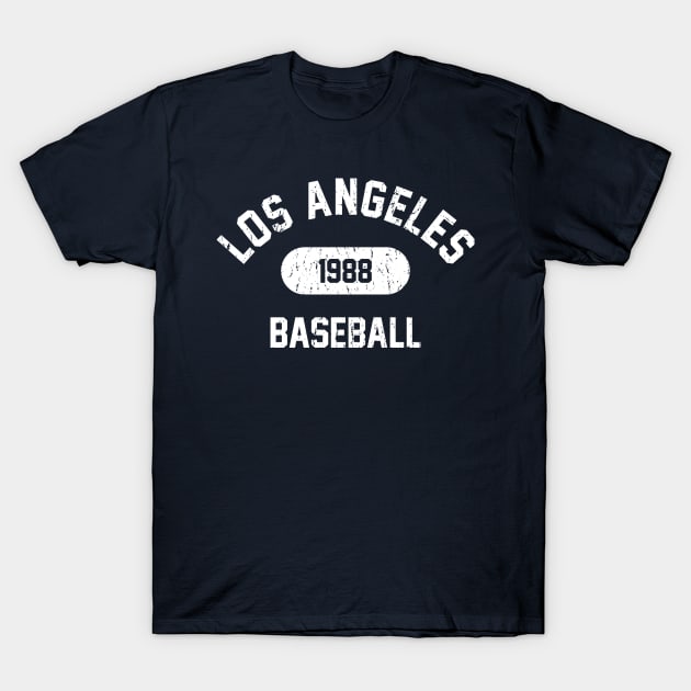 Retro 1988 Los Angeles Baseball Distressed Varsity Logo (White) T-Shirt by Double-Double Designs